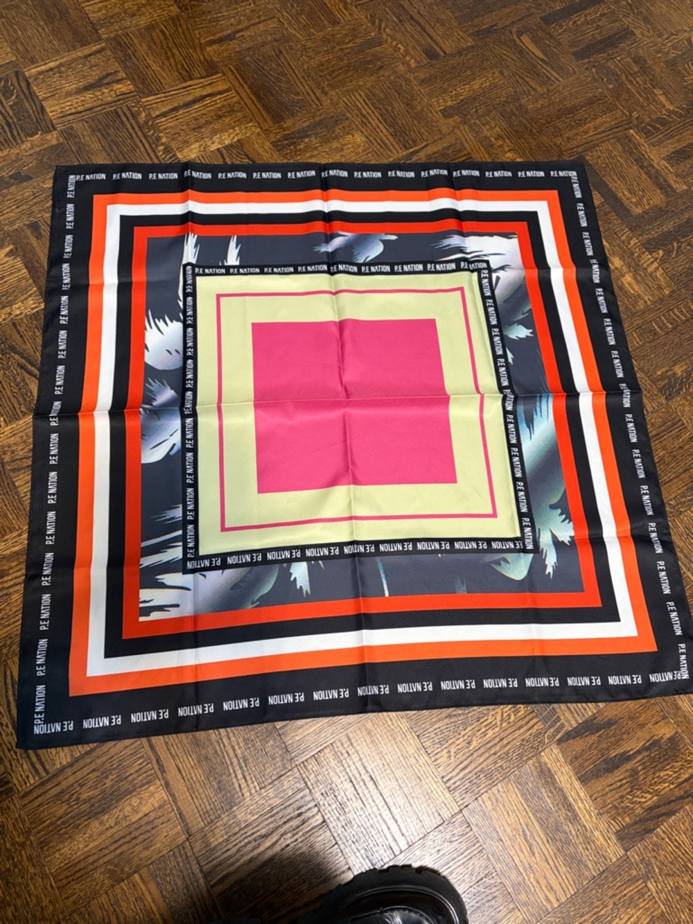 P.E Nation Pink, Lime & Black Graphic Silk Scarf